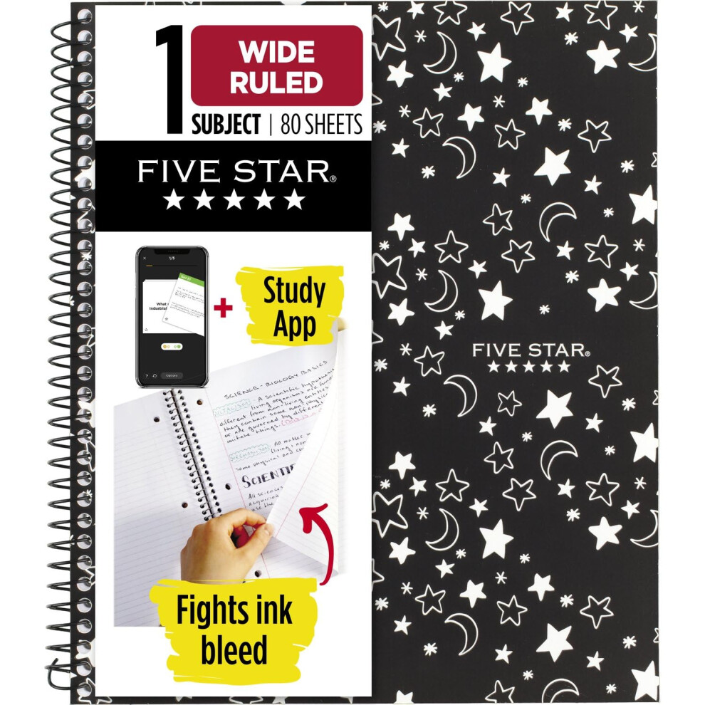 Five Star Spiral Notebook + Study App  1 Subject  Wide Ruled Paper  10-1/2"""" x 8""""  80 Sheets  Glow (930020F)-image-OPC-PGSJMK5-NEW