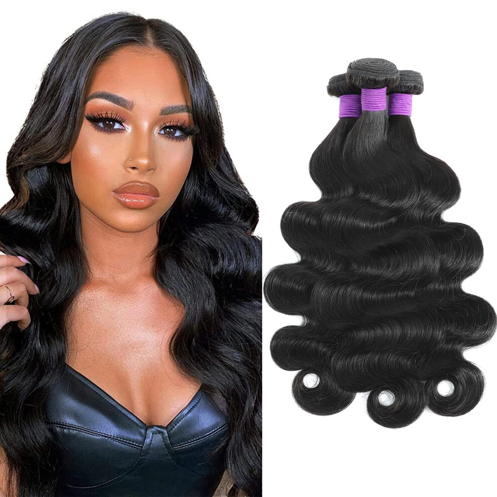 Lolatemi Lot De 3 Extensions De Cheveux Humains Body Wave 14, 16 Et 18 Pouces 100 % Cheveux Br Siliens Vierges Non Trait S Pour Femmes Noires-image