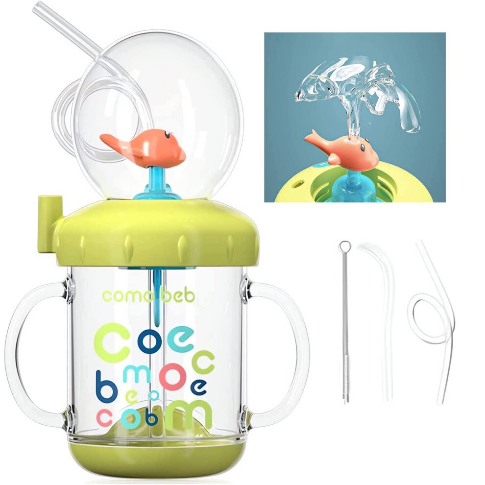 Drinking Cup With Whale Squirt Cute Whale Cup Water Bottle Whale Spray Sippy Cup Leak Proof Weighted Straw Cup For Kids (220Ml/Green) Green