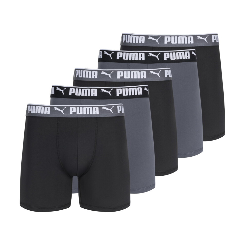 PUMA Men's 5 Pack Performance Boxer Briefs  Black/Grey