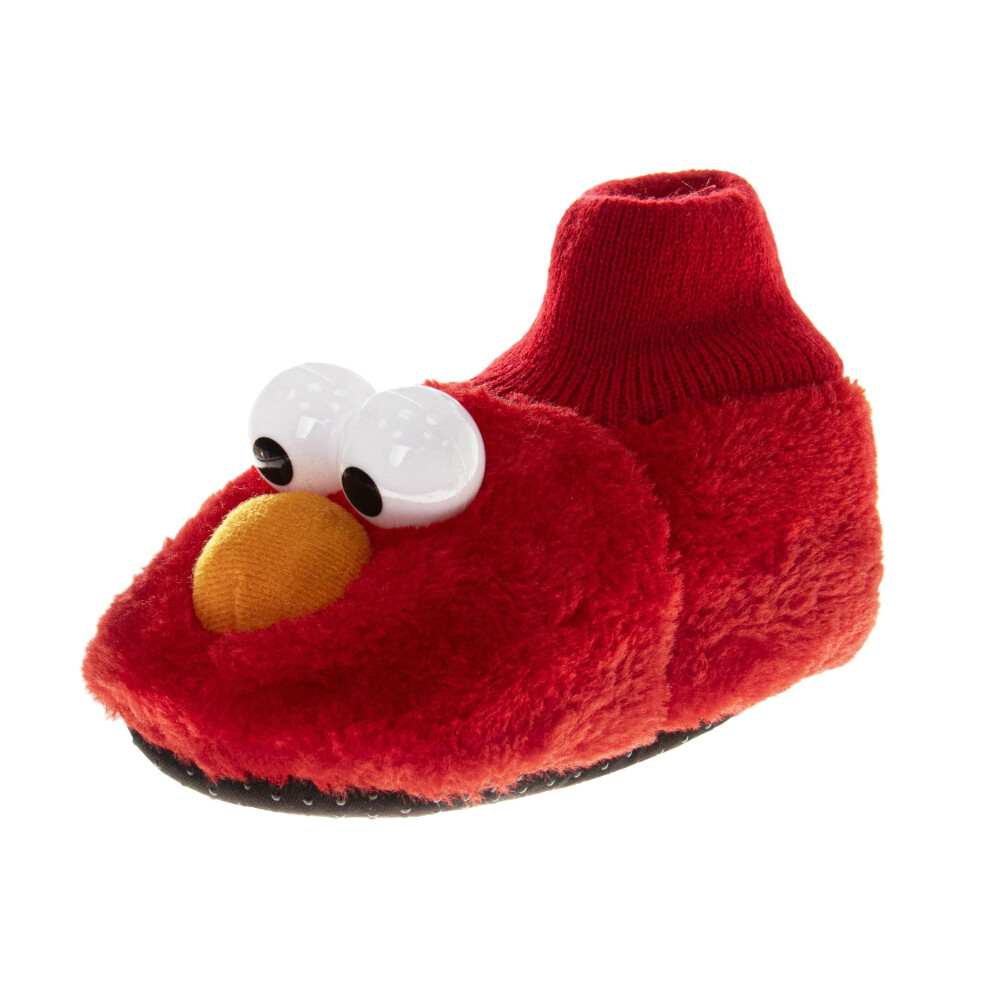 Sesame Street Slipper Puppet House Shoes - Elmo Slipper Kids Girls Boys Warm Plush Sandals - Red 3D Elmo (size 7-8 Toddler)