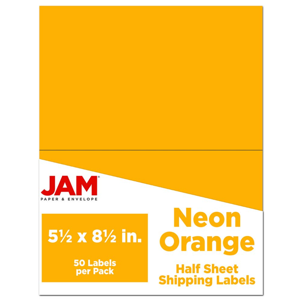 JAM PAPER Shipping Labels - Half Page - 5 1/2 x 8 1/2 - Neon Orange - 50/Pack-image-OPC-PGSJR5G-NEW