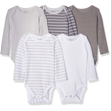 Body a maniche lunghe Ultimate Flexy Hanes Baby per bambini e bambine, confezione da 5, a righe grigie, 6-12 mesi