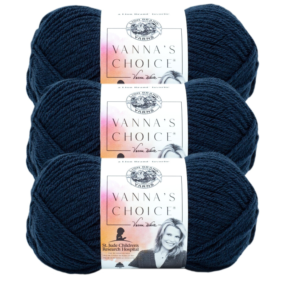 (3 Pack) Lion Brand Yarn Vanna's Choice Yarn  Navy