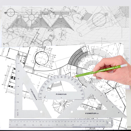 Staedtler Staedtler Stainless Steel Math Set with Ruler  2 Triangles  Protractor  4 piece  566 32BK 2