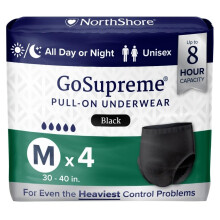 NorthShore GoSupreme Fraldas Incontinência Noturna, Estilo Pullup 8 Horas, Médio, 4 Contagem, Preto, 30-40 polegadas