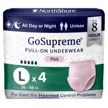 NorthShore GoSupreme Fraldas Incontinência Noturna, Estilo Pullup, Grande, 4 Contagem, Rosa, 36-48 polegadas