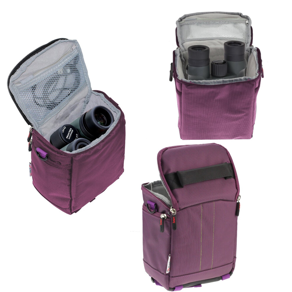 Housse de protection et sac de transport pour jumelles portables Navitech violet, compatible avec les jumelles Leica Compact 10 x 25 BR Ultravid