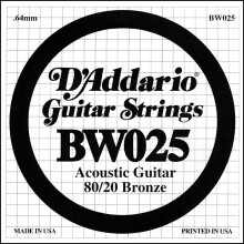 D'Addario BW025 Bronze sår akustisk guitar enkelt streng .025