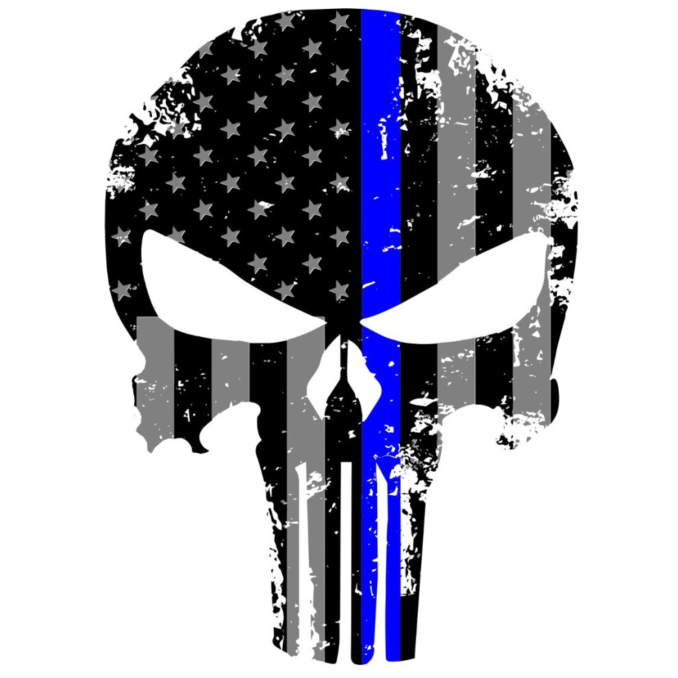 K9king Punisher Skull 5.5 X 4 Inch Tattered Subdued Us Flag Reflective Decal With Thin Line For Cars Trucks Laptops And More Thin Line Sti Blue 643131912257