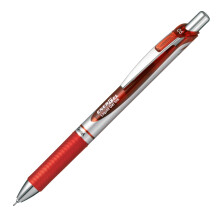 Pentel Energel Knock Ballpoint Pen  0.5mm Needle Tip  Red Ink  Silver Body with Red Accent (BLN75Z-B)