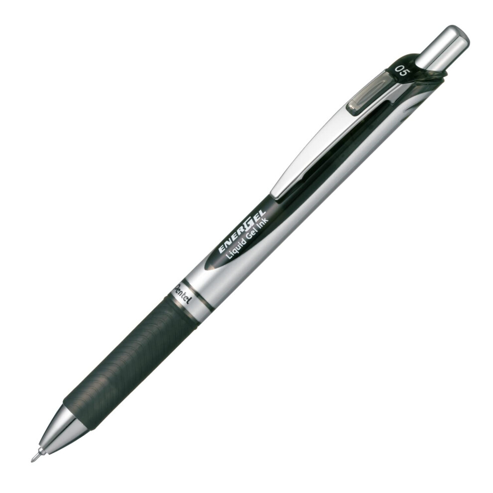 Pentel Energel Knock Ballpoint Pen  0.5mm Needle Tip  Black Ink  Silver Body with Black Accent (BLN75Z-A)