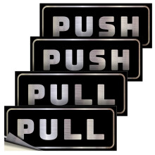 iSYFIX Push Pull Stickers Sign - 2 pack 5x2 inch - Horizontal Decal Self-Adhesive Brushed Silver/Black Vinyl Sticker for Doors in Business Stores