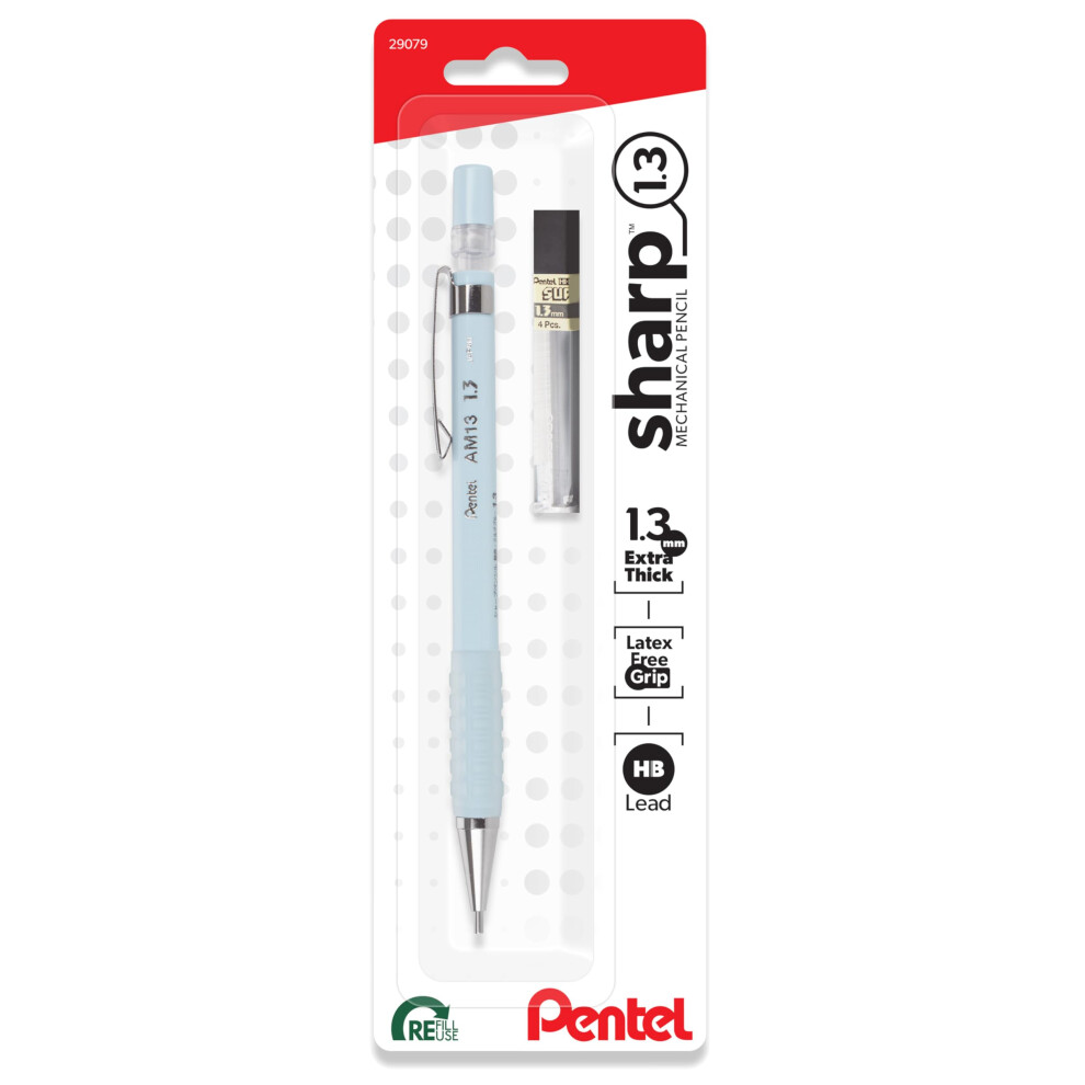 Pentel Sharp 1.3 Mechanical Pencil  (1.3mm)  Extra Thick Line  Includes Refill Lead  Writing/Office/Test-Taking Pencil  Pastel Blue Barrel (AM13LBPS)