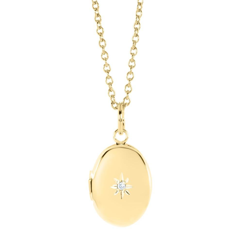 Amazon Essentials Girls Polished Cubic Zirconia Oval Locket Necklace  Yellow Gold  15"""" (previously Amazon Collection)