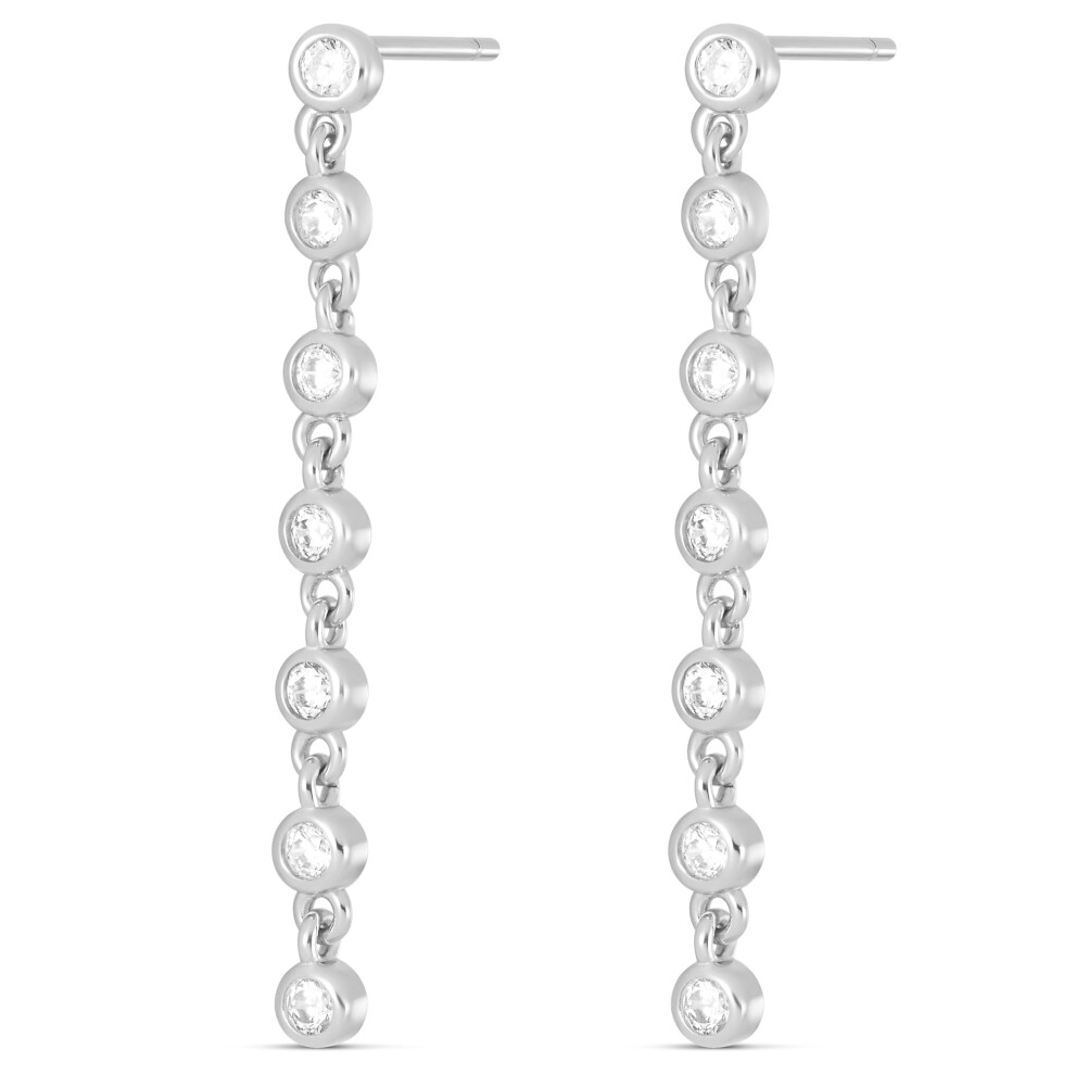 Amazon Essentials Sterling Silver Cubic Zirconia Bezel Linear Drop Earrings (previously Amazon Collection)