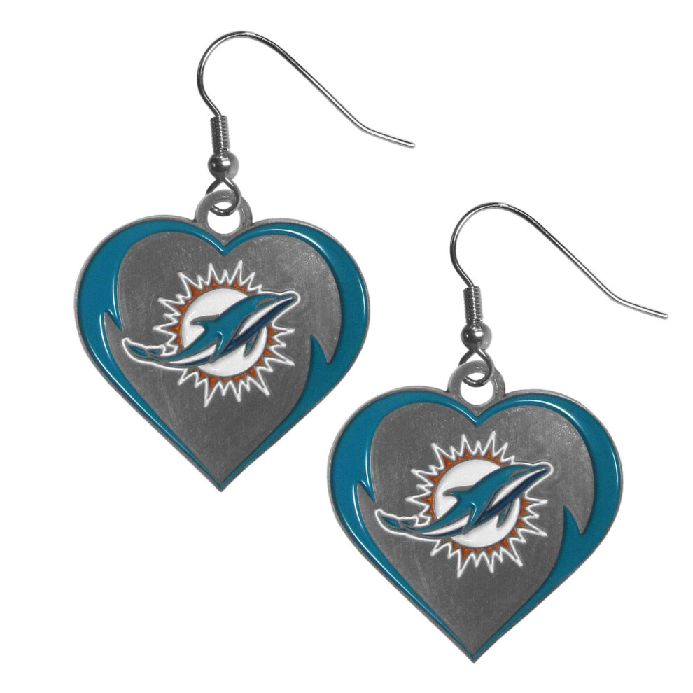 Boucles d'oreilles pendantes en forme de c  ur pour femme Siskiyou Sports NFL Miami Dolphins, couleur de l'  quipe, taille unique