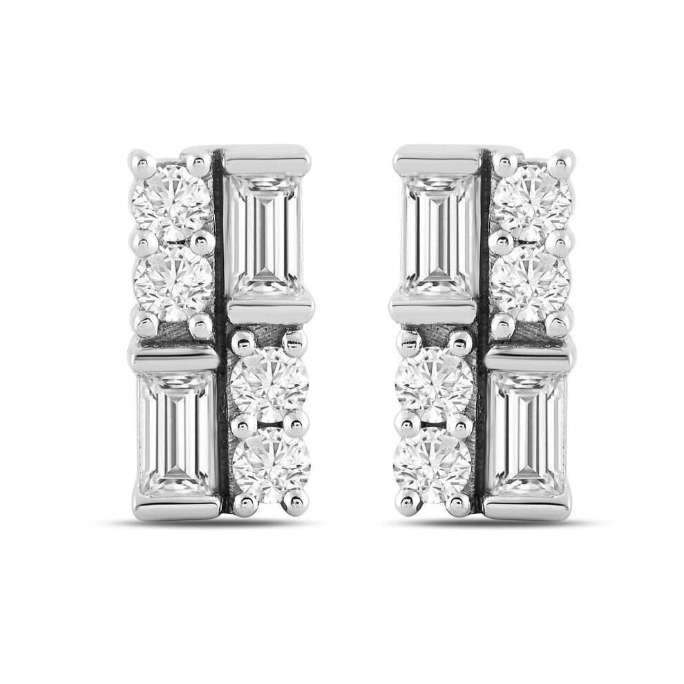 Amazon Essentials 10K White Gold 1/4 Cttw Round and Baguette Diamonds Stud Earrings