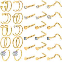 ONESING 36 piezas de aros para la nariz para mujeres, piercings para la nariz, joyer   a para la nariz, aros de 20 g, tornillos dorados de acero in
