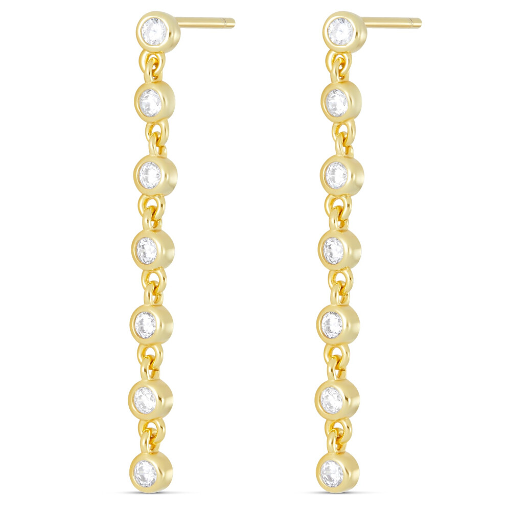 Amazon Essentials Gold Sterling Silver Cubic Zirconia Bezel Linear Drop Earrings (previously Amazon Collection)