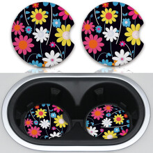 2pcs Colorful Flowers Car Cup Holder Coasters Universal Non Slip Car Accessories Cute Car Coasters with Finger Notch Car Decoration Gifts Accessory