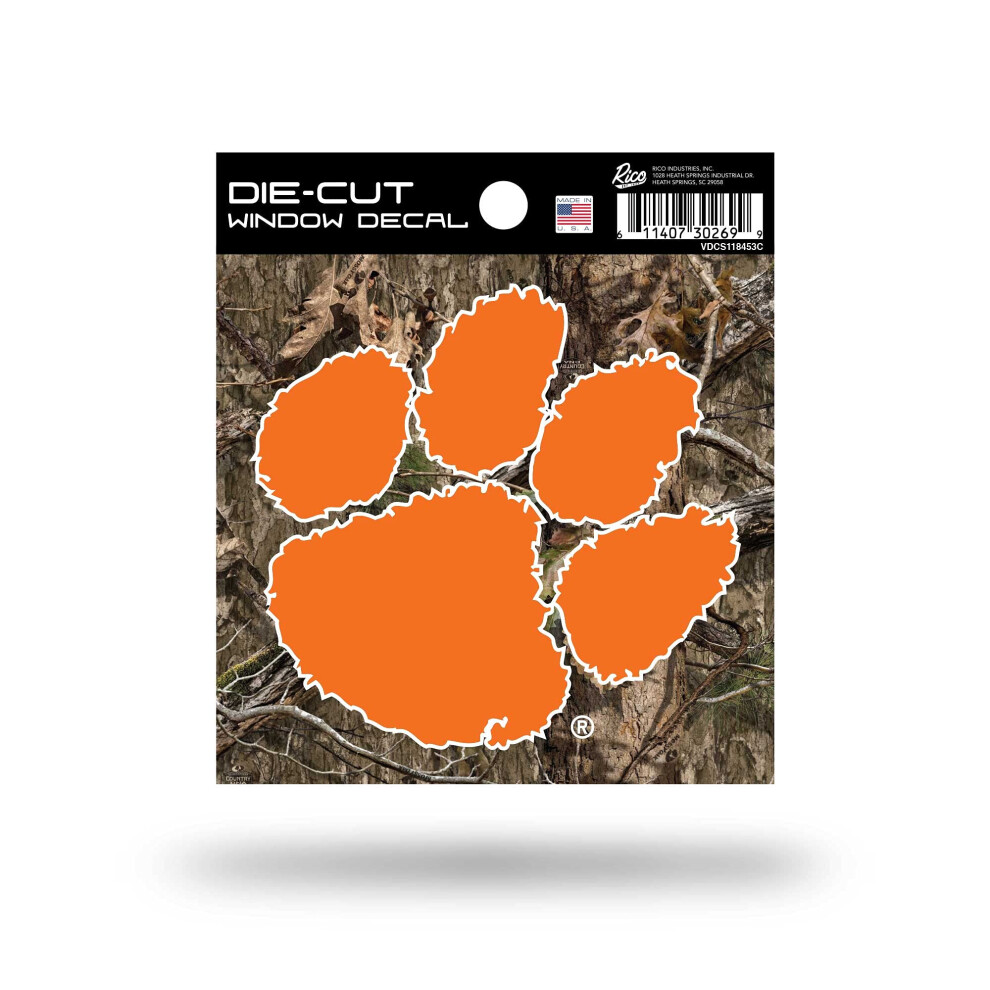 Rico Industries Ncaa Clemson Tigers Primary Logo On Camo 4"""" X 4"""" Sports Decal 611407302699