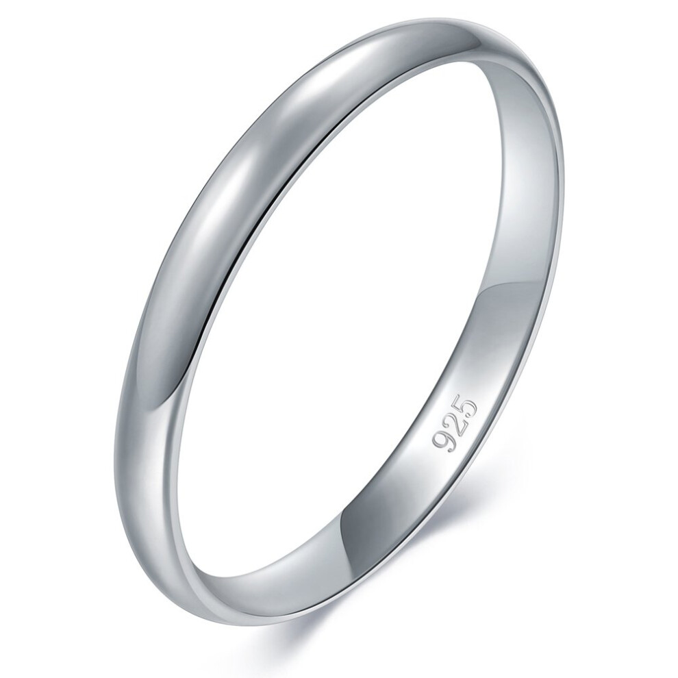 Bague BORUO en argent sterling 925 poli brillant, d  me uni, anti-ternissement, coupe confortable, alliance de 2 mm, taille 12