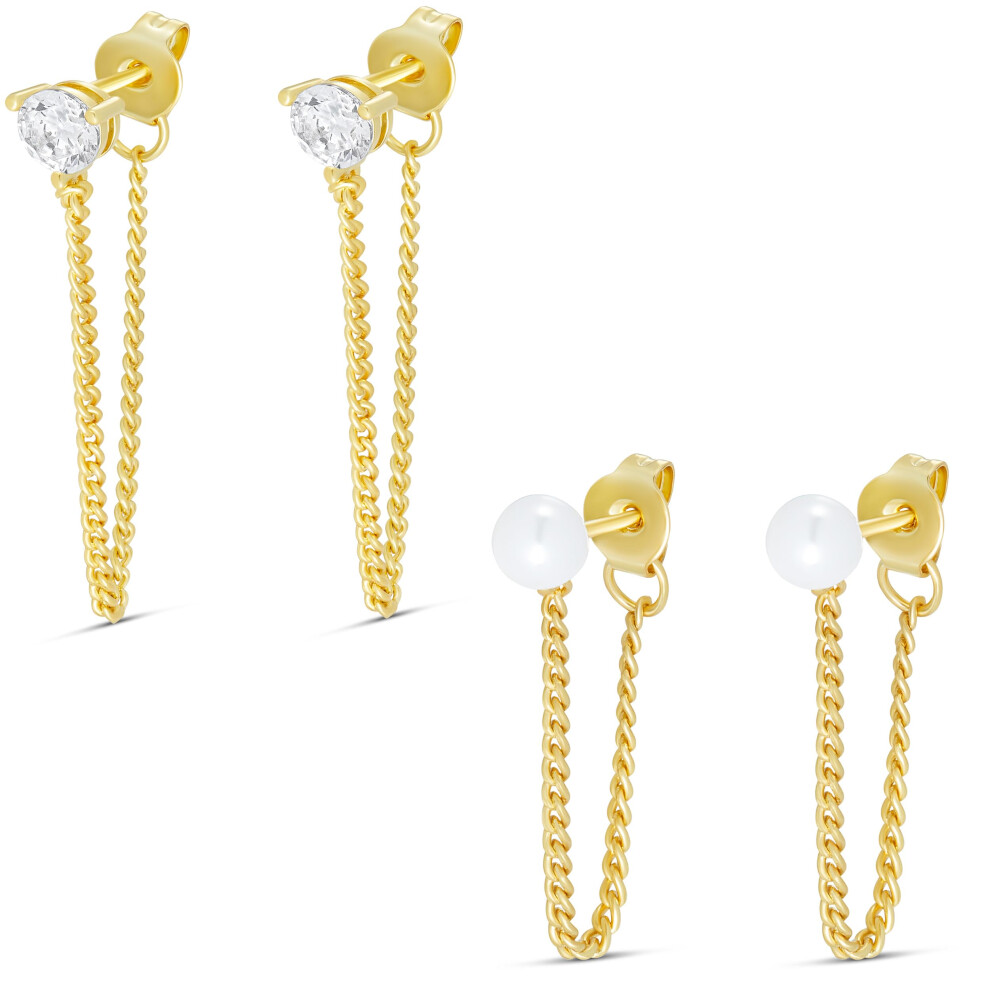 Amazon Essentials Pretty Gold Plated Front To Back Cubic Zirconia Drop Earring Set