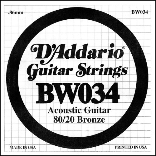 D'Addario BW034 Bronze Wound Acoustic Guitar Single String .034