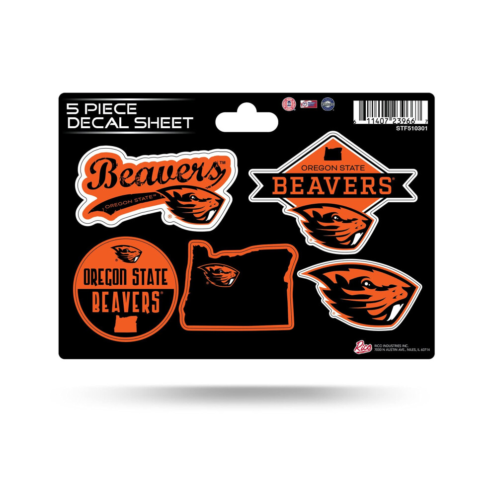 Rico Industries Ncaa Oregon State Beavers 5-Piece Die-Cut Decal Sheet 611407239667