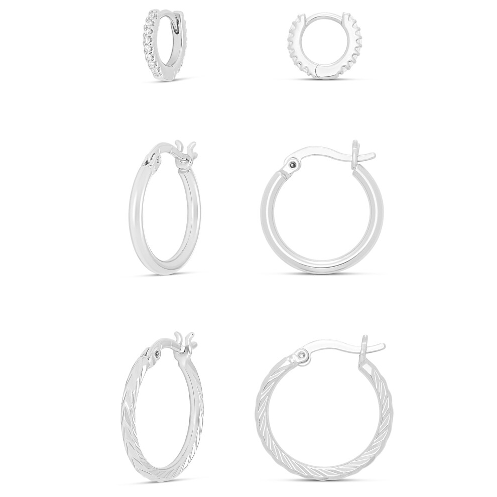 Amazon Essentials Silver Plated Cubic Zirconia Huggie  Polished Hoop and Diamond Cut Hoop Earring Set