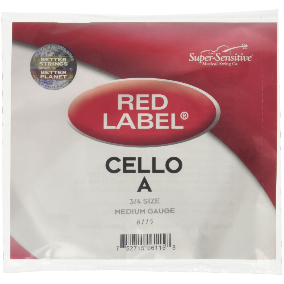 Super Sensitive Red Label Cello A String 3/4 Medium
