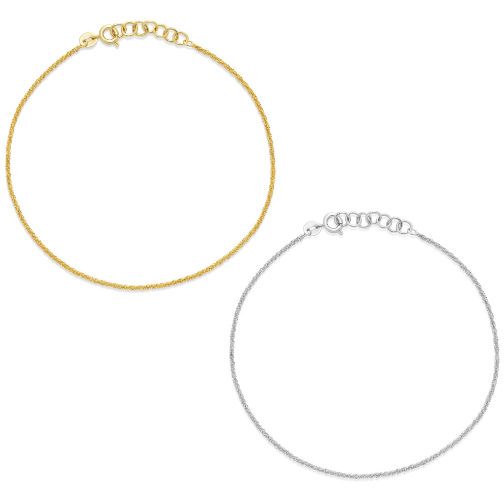 Amazon Essentials Sterling Silver Plated and Gold Plated Sparkle Chain Anklet Set 9"""" + 1"""" Extender