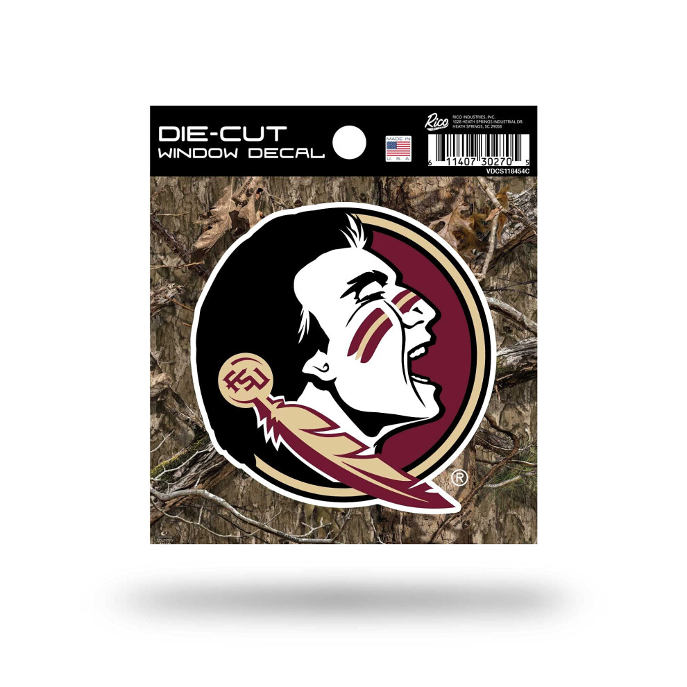 Rico Industries Ncaa Florida State Seminoles Primary Logo On Camo 4"""" X 4"""" Sports Decal 611407302705