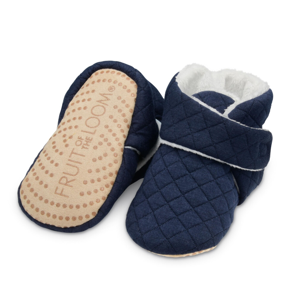 Fruit of the Loom Cozy Thermal Wrap Booties with Non-Skids for Baby Girls  Boys  Unisex - Navy Jersey (12-18 Months)
