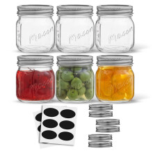 JoyJolt 8 Oz Frascos de Conserva com Tampas, Etiquetas e Medidas! Conjunto de 6 Frascos de Boca Regular