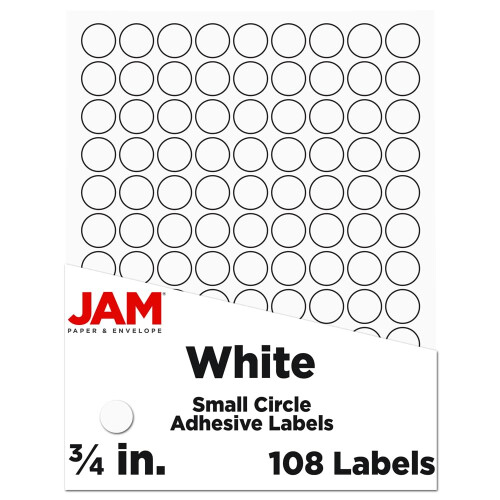 JAM PAPER Etiquetas Redondas Adesivas - 0,75 Polegadas de Diâmetro - Brancas - 108 Etiquetas/Pack