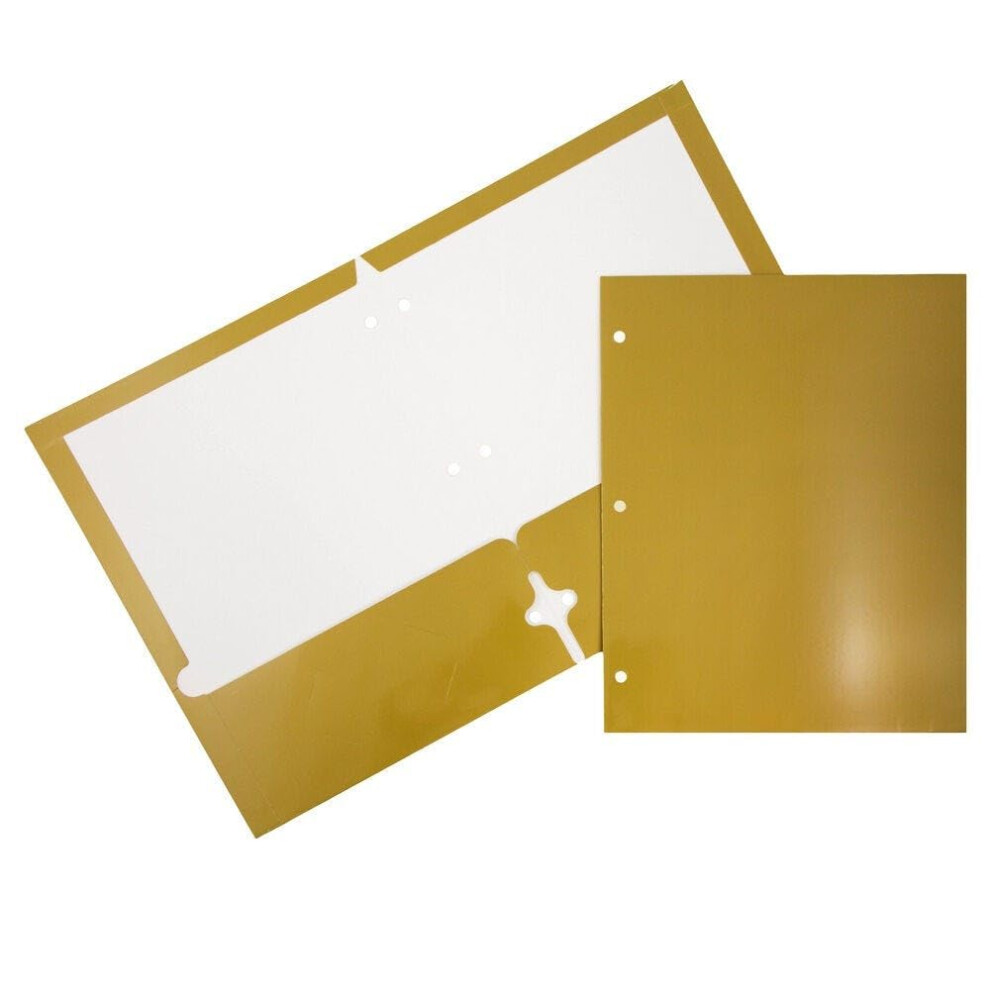 JAM PAPER Laminated Two Pocket Glossy 3 Hole Punch School Folders - Gold - 3/Pack-image-OPC-PGSKNX8-NEW
