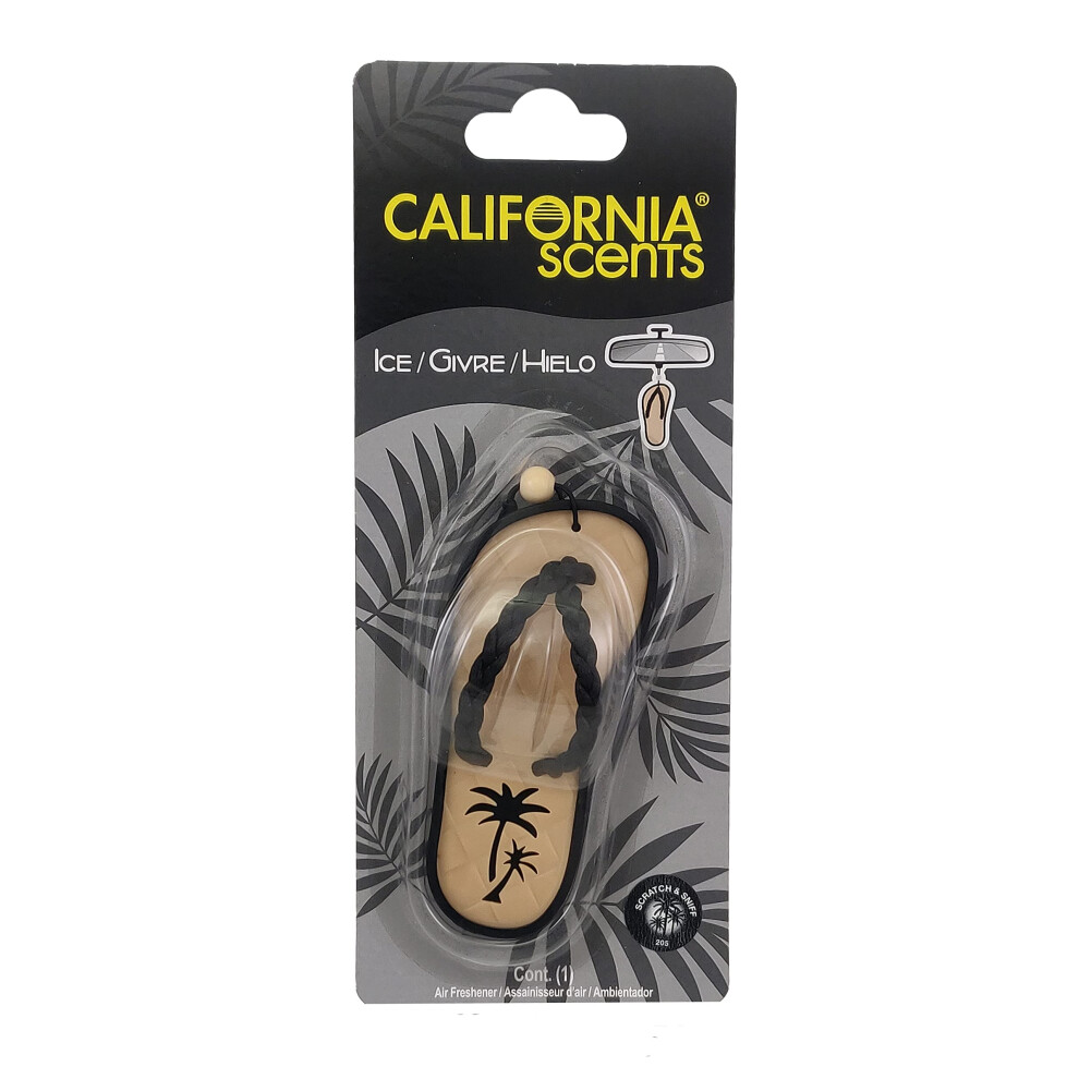 California Scents Scented Sandal Hanging Car Air Freshener - Odor Eliminator For Strong Odor - Flip Flop Car Fresheners (Ice 1 Pack) 091400043032