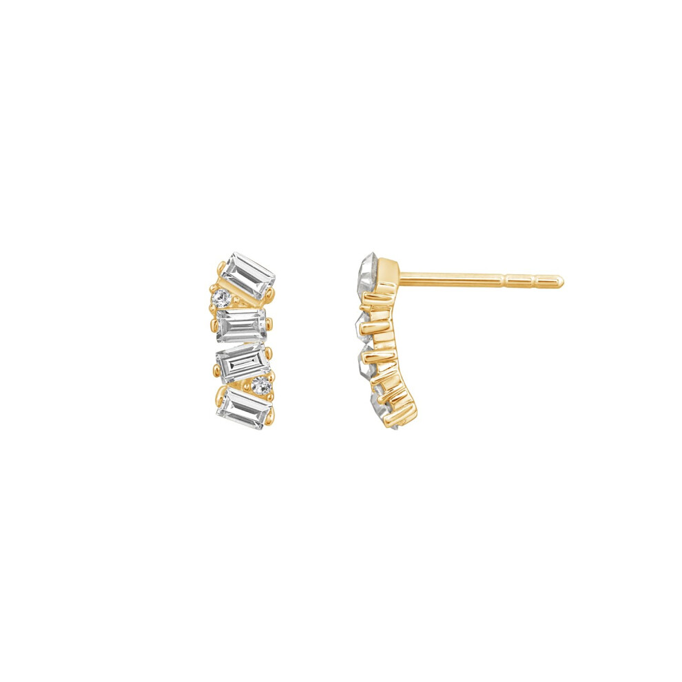 Amazon Essentials Yellow Gold Plated Brass Sliver Clear Stud Earrings