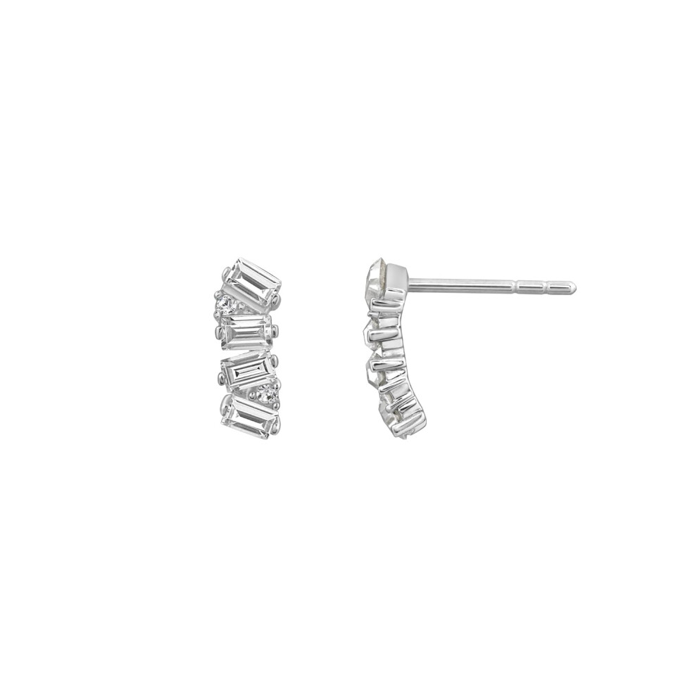 Amazon Essentials Rhodium Plated Brass Sliver Clear Stud Earrings