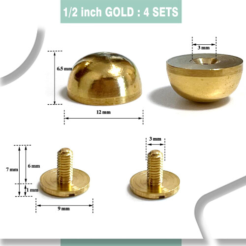 Honigo 4 pcs Gold Rivets Stud Håndtasker Pungfødder 1/2 tommer Honigo Round Metal Solid Bress 1