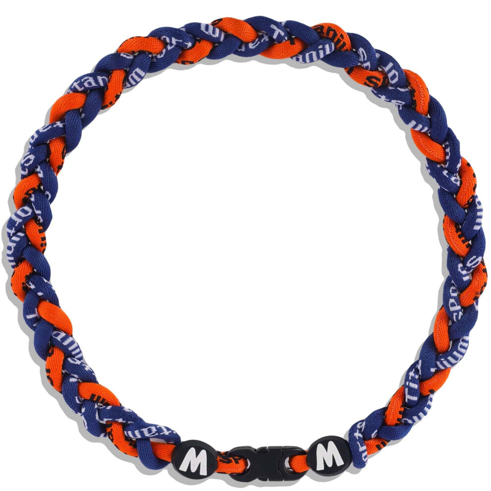 Collier De Baseball Willtok Premium 18 Pouces Avec Corde En Nylon Tress E Triple Motif Tornade (18 Pouces Bleu Marine Orange)-image