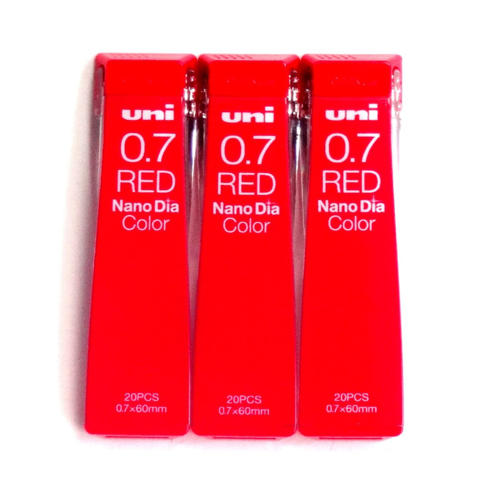 Uni Mechanical Pencil Lead Nano Dia Color 0.7mm  Red (U07202NDC.15)  20 Leads 3 Pack/Total 60 Leads (Japan Import) [Komainu-Dou Original Package]