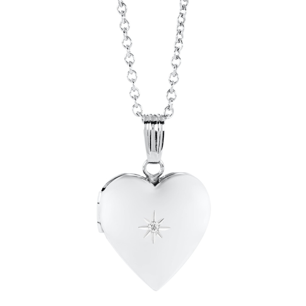 Amazon Essentials Girls Polished Cubic Zirconia Heart Locket Necklace  Silver  15"""" (previously Amazon Collection)