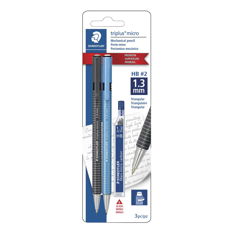Staedtler Triplus Micro 1.3Mm Lead Retractable Mechanical Pencil With Twist Eraser 6 Refills 2-Pack 77413Sbka6 Model: 77413Sbka6st
