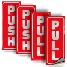 Samolepky iSYFIX Push Pull Stickers Sign 2 balen 2,4 x 6 palcu Vertikln samolepic samolepic kartcovan strbrn/cerven vinylov samolepka