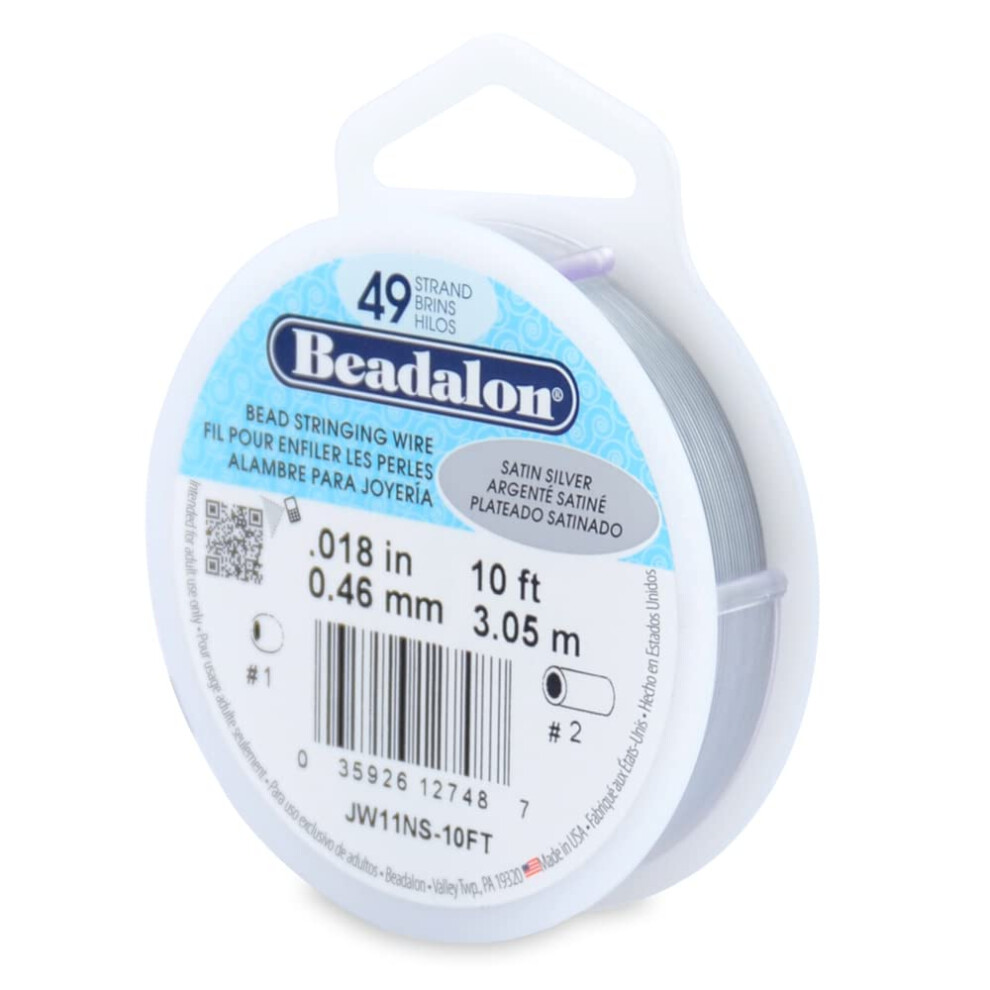 Beadalon Silver 49 Strand Stainless Steel Bead Stringing Wire .018 In / 0.46 Mm Satin 10 Ft / 3.1 M