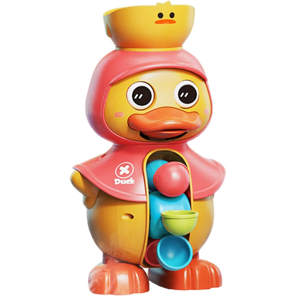 (Red) Kid Bath Toys,Toddler Rotatable Waterwheel Duck Model For Shower - Interactive Preschool Shower Toy With Strong Suction Cups For Child Girls Boy Red