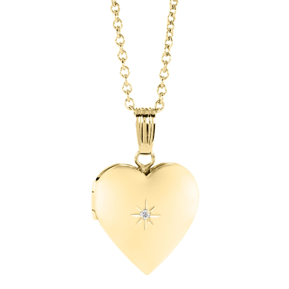 Amazon Essentials Girls Polished Cubic Zirconia Heart Locket Necklace  Yellow Gold  15"""" (previously Amazon Collection)